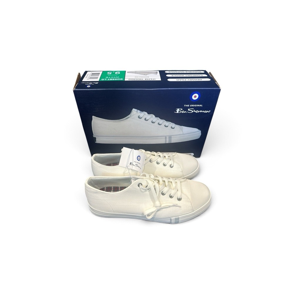 Ben Sherman Dorset Lo Men's 9.5 White Canvas Low Top Sneakers New in Box NWB